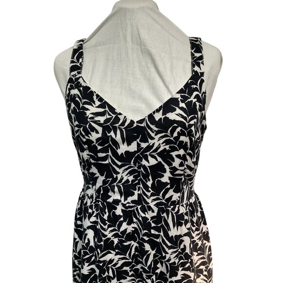 J.Crew Black & White Linen Blend Sundress With V-Neckline & Ruffle Hem - Picture 2 of 6